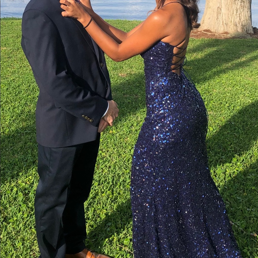 Navy Sequin Prom Dress - Picture 4 of 4